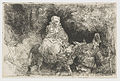 The Flight into Egypt: Crossing a Brook label QS:Len,"The Flight into Egypt: Crossing a Brook" label QS:Lnl,"De vlucht naar Egypte: het oversteken van een beek" . 1654. etching print and drypoint print. 9.3 × 14.4 cm (3.6 × 5.6 in). Various collections.