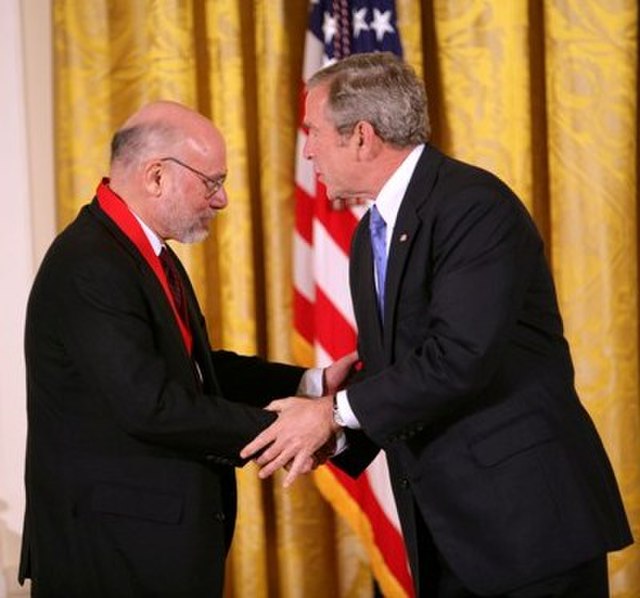 Stephen Balch, founding president of the National Association of Scholars, receives the National Humanities Medal from U.S. president George W. Bush o