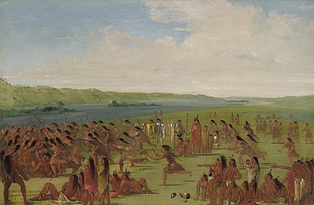 Ball-play of the Women, Prairie du Chien, oil painting by George Catlin, 1835-36