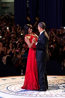 President Barack Obama and First Lady Michelle Obama dance during one of the inaugural balls. Barack and Michelle Obama dance at the 2013 inaugural ball.jpg