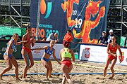 Deutsch: Beachhandball Europameisterschaften 2019 (Beach handball Euro); Tag 2: 3. Juli 2019 – Frauen, Vorrunde Gruppe A, Kroatien-Rumänien 2:0 (16:11, 11:8) English: Beach handball Euro; Day 2: 3 July 2019 – Women Preliminary Round Group A – Croatia-Romania 2:0 (16:11, 11:8)