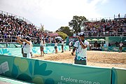 Deutsch: Beachvolleyball bei den Olympischen Jugendspielen 2018; Tag 11, 17. Oktober 2018; Jungen,Finale – Niederlande (Matthew Immers/Yorick de Groot)-Schweden (David Åhman/Jonatan Hellvig) 0:2 (20–22/15–21) English: Beach volleyball at the 2018 Summer Youth Olympics at 17 October 2018 – Final – Netherlands (Matthew Immers/Yorick de Groot)-Sweden (David Åhman/Jonatan Hellvig) 0:2 (20–22/15–21)