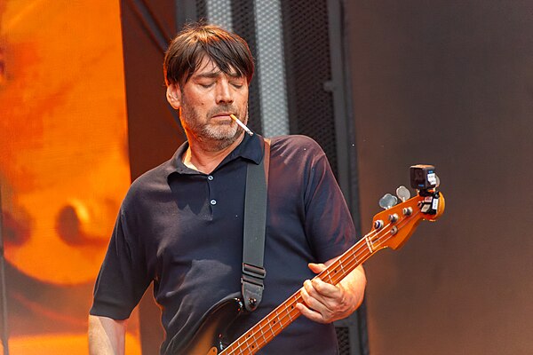 James performing with Blur in 2023