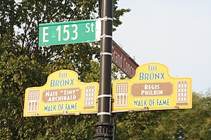 Bronx Walk of Fame signs for Nate Archibald and Regis Philbin at the corner of the Grand Concourse and East 153rd Street. They were two of the original five inductees. Bronx Walk of Fame 1.jpg