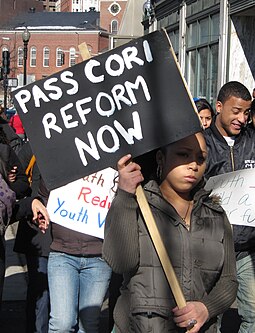 2010 protestor in Downtown Boston objecting to CORI policies as an impediment to jobs for youth CORI.jpg