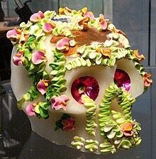 Decorated skull made of sugar for Day of the Dead Calavera de azucar.JPG