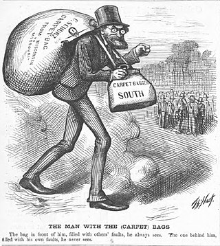 <span class="mw-page-title-main">Carpetbagger</span> Pejorative for Northerners who moved South after the Civil War