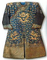 Chinese summer court robe ("dragon robe"), c. 1890s, silk gauze couched in gold thread, East-West Center