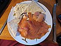 Christmas Day Starter Smoked salmon & smoked salmon pate with buttered brown bread (16166589435).jpg