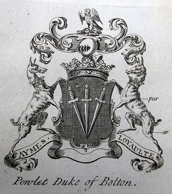 Heraldic achievement of "'Powlet Duke of Bolton", from The Peerage of England by Arthur Collins, 1768