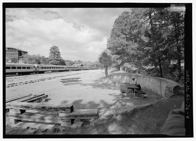 File:Concrete cistern at west end of ATSF railroad yard, looking NE. El Tovar at left. - Grand Canyon Village Utilities, Grand Canyon National Park, Grand Canyon Village, Coconino County, AZ HAER AZ-76-4.tif