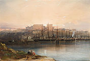 Campbell's Wharf . 1857. watercolor on paper mounted on panel. 44.7 × 65.7 cm (17.5 × 25.8 in). Canberra, National Gallery of Australia.