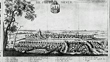 Jever en 1651 - on voit en bas à droite le port de Jever : la Schlachte.