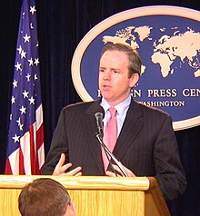 Counselor to the President Dan Bartlett delivering a briefing on President George W. Bush's State of the Union Message, February 3, 2005. Dan Bartlett.jpg