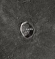 English: Dawes lunar crater as seen from Earth with satellite craters labeled