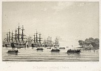 16 August: British troops landing at Vedbaek. De Engelskes Landgang i Vedbaek 1807.jpg