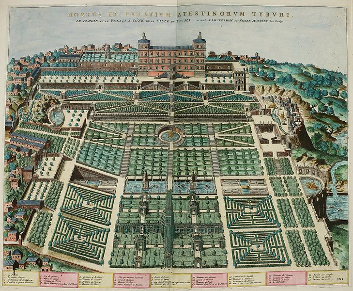Gardens of the Villa d'Este, engraving by Etienne Duparac (1573)