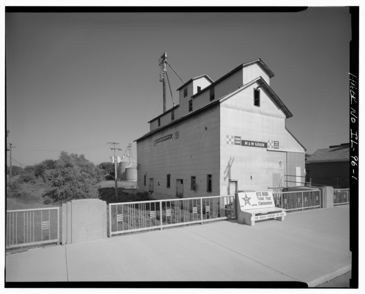 File:EAST AND SOUTH FACADES LOOKING NORTHWEST. - J. Harrington and Company, Grain Elevator and Office, West side of Main Street, Marseilles, La Salle County, IL HAER ILL, 50-MARS, 4-1.tif