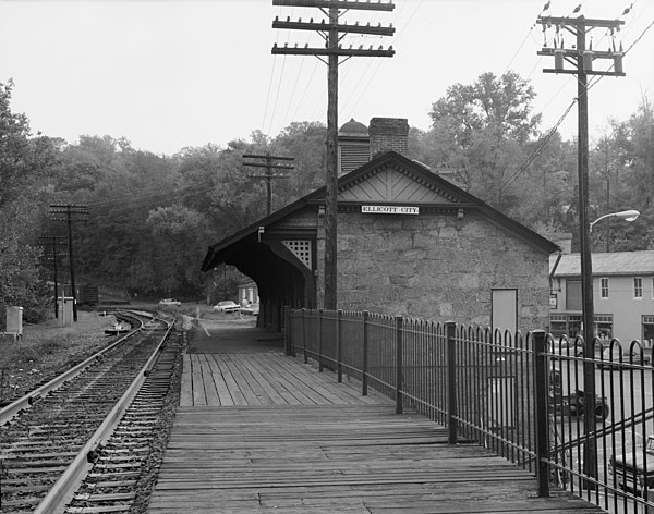 Ellicott City Station, built 1830, is the oldest surviving passenger station in the United States. Photo taken in 1970, looking south towards Baltimor