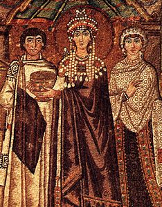 The Empress Theodora, the wife of the Emperor Justinian, dressed in Tyrian purple. (6th century).