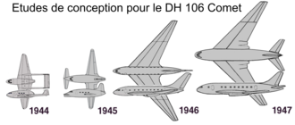 Études de conception du DH 106 Comet entre 1944 et 1947 (impression d'artiste).