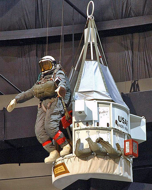 Replica of Excelsior III gondola and mannequin of Kittinger at the National Museum of the U.S. Air Force