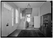 FIRST DOOR, LATERAL STAIRHALL, VIEW FROM WEST - Palmer House, 173 West Margaret Lane, Hillsborough, Orange County, NC HABS NC,68-HILBO,12-3.tif