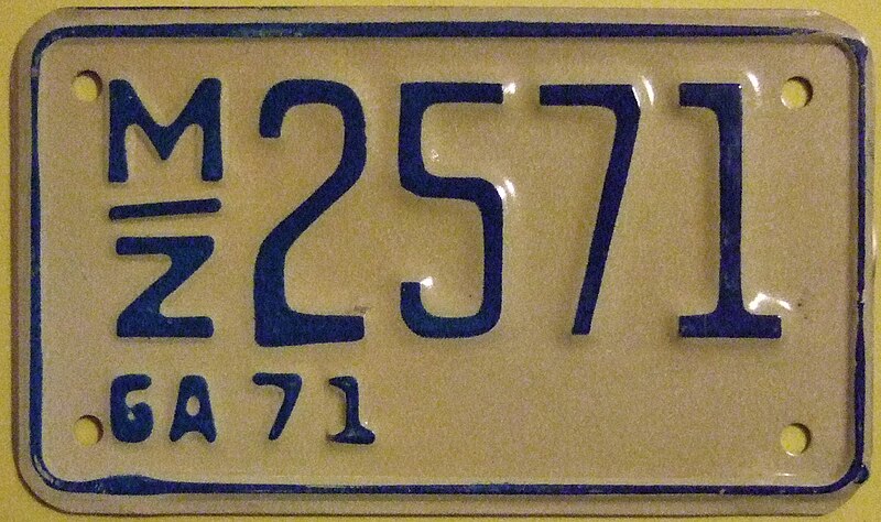 File:GEORGIA 1971 MOTORCYCLE license PLATE MZ2571 Flickr - woody1778a.jpg