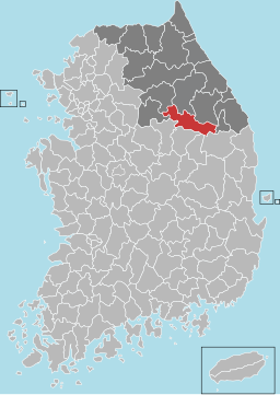 Läge i Sydkorea och provinsen Gangwon