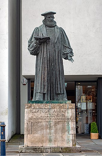 Statue of George Abbot, Archbishop of Canterbury, at the top of the Hgh Street