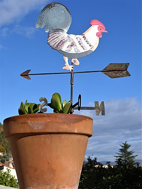 Weather vane on a flower pot