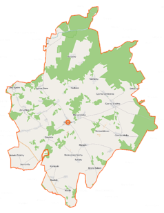 Mapa konturowa gminy Grodzisk, blisko centrum na prawo znajduje się punkt z opisem „Czarna Średnia”