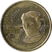 Croatian 10, 20 and 50 euro cent coins feature a portrait of Nikola Tesla HR-50c.png