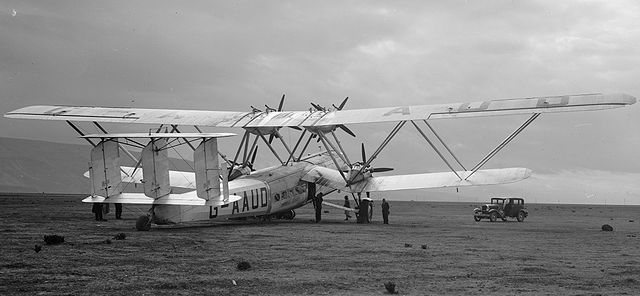 Handley Page H.P.42, British four-engined long-range biplane airliner of Imperial Airways, at Samakh, October 1931.