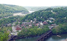 Harpers Ferry alternated between Confederate and Union rule eight times during the American Civil War, and was finally annexed by West Virginia. Harper's Ferry seen from Maryland side of Potomac River.jpg