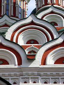 The kokoshniks of the Holy Trinity Church in Nikitinki, Moscow. Holy Trinity Church in Nikitniki 07.jpg