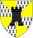 Gyronny of eight or and ermine, over all a tower triple-turreted sable.