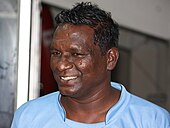 I. M. Vijayan hat während eines Fußballturniers im Jahr 2012 eine hellere Stimmung.