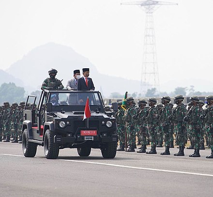 President Jokowi and Defense Minister Prabowo Subianto inaugurates reserve component (Komcad) in ILSV vehicle