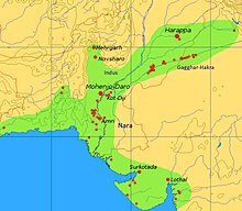 Outline of the Indus Civilization, with concentration of settlements along the Ghaggar-Hakra. See Sameer et al. (2018) for a more detailed map.