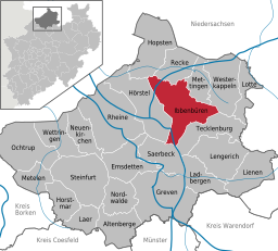 Läget för staden Ibbenbüren i Kreis Steinfurt