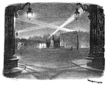 Place Stanislas pendant l'hiver 1915 sous les bombardements allemands. Lithographie de Léopold Poiré, (Centre Image Lorraine).