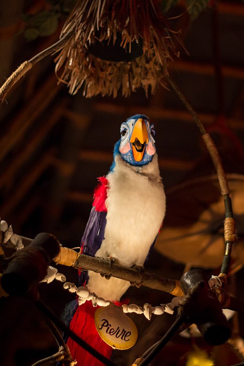 Pierre, a talking parrot in Walt Disney's Enchanted Tiki Room at Disneyland, the first attraction with Audio-Animatronics