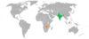 Location map for India and Zambia.