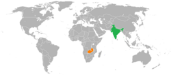 Peta yang menunjukkan lokasi dari India dan Zambia