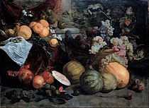 揚·魯斯（英语：Jan Roos (painter)）的《水果靜物畫》（Natura morta），100 × 138cm，約作於1625－1630年，1929年始藏，藏於白宮。[25]