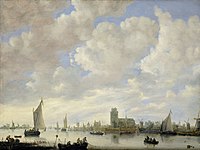 Manner of Jan van Goyen (Attributed to Jeronymus van Diest (II)). View of the Merwede off Dordrecht label QS:Lde,"Blick auf die Merwede bei Dordrecht" label QS:Len,"View of the Merwede off Dordrecht" label QS:Lpl,"Widok Merwede za Dordrechtem" label QS:Lnl,"Gezicht op de Merwede voor Dordrecht" circa 1660 date QS:P,+1660-00-00T00:00:00Z/9,P1480,Q5727902 . oil on panel medium QS:P186,Q296955;P186,Q106857709,P518,Q861259 . 55.5 × 72 cm (21.8 × 28.3 in). Amsterdam, Rijksmuseum Amsterdam.