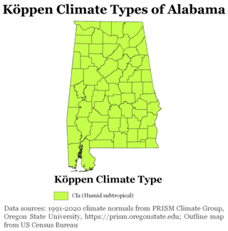 <span class="mw-page-title-main">Climate of Alabama</span> Overview of the climate of the U.S. state of Alabama