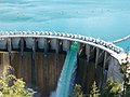 Water flowing out of the Salish-Kootenai Dam through one of several gates