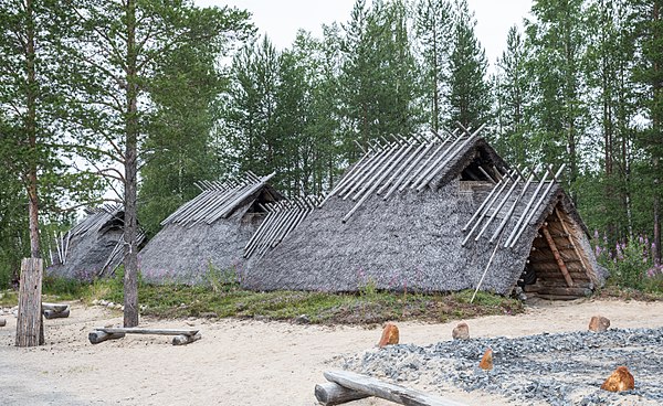 Reconstructions of Stone Age dwellings in Kierikki, Finland